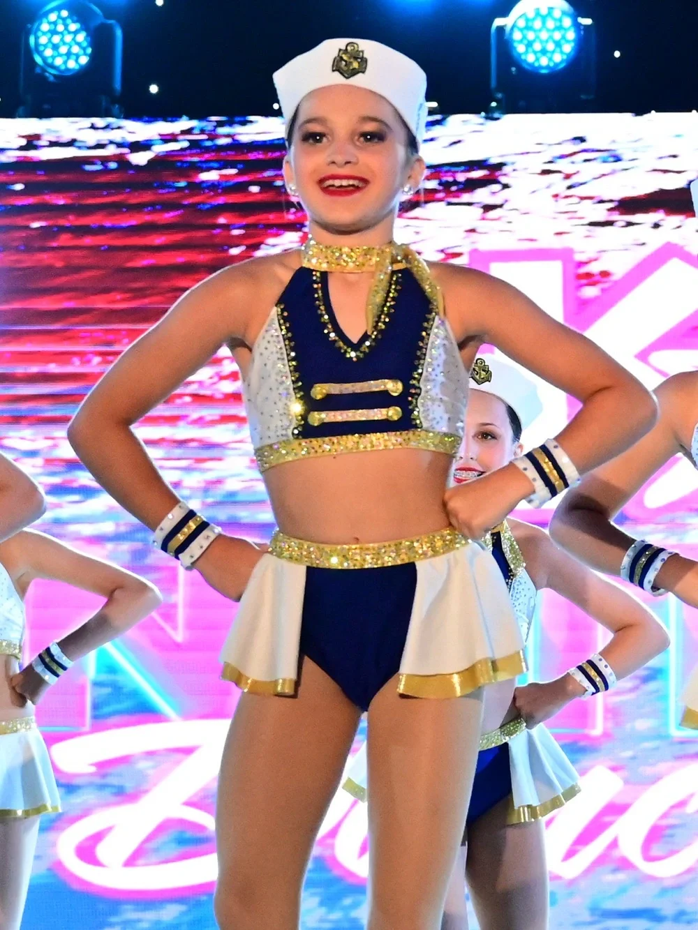 Glamour Navy, White & Gold Sequin Sailor Dance Costume
